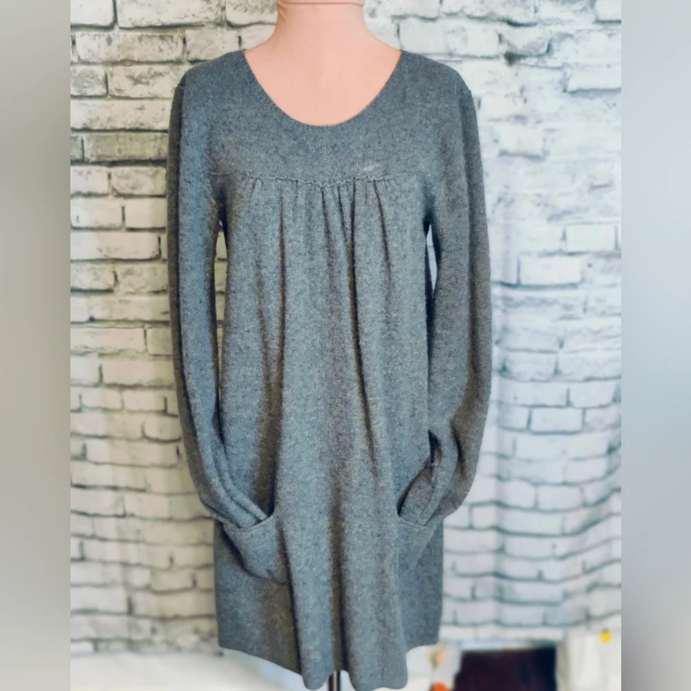 Calypso St Barth steel gray Cashmere BabyDoll Dress pockets back buttons Chic S